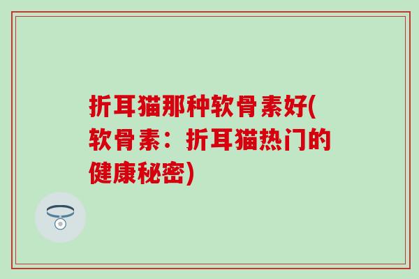 折耳猫那种软骨素好(软骨素：折耳猫热门的健康秘密)