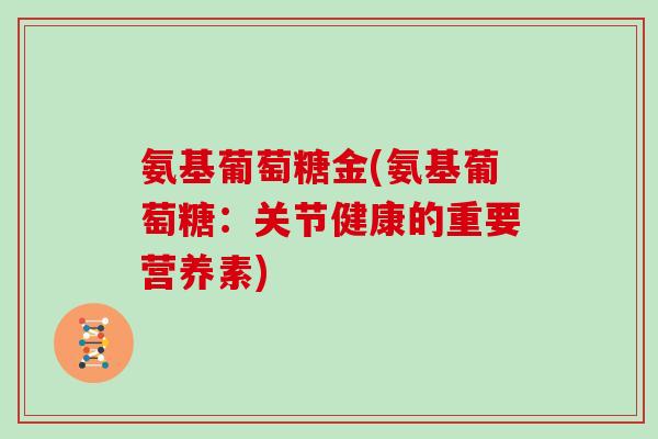 氨基葡萄糖金(氨基葡萄糖:关节健康的重要营养素) 氨基葡萄糖金(氨基葡萄糖:关节健康的重要营养素)
