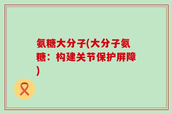 氨糖大分子(大分子氨糖：构建关节保护屏障)