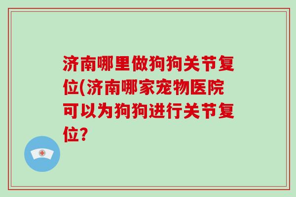 济南哪里做狗狗关节复位(济南哪家宠物医院可以为狗狗进行关节复位？