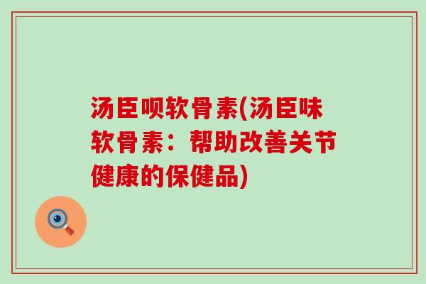 汤臣呗软骨素(汤臣味软骨素：帮助改善关节健康的保健品)