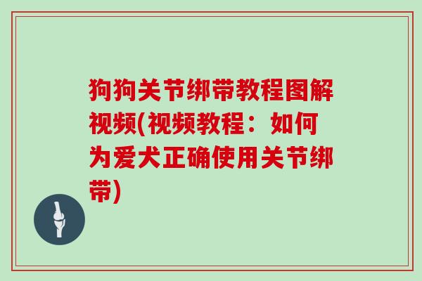 狗狗关节绑带教程图解视频(视频教程:如何为爱犬正确使用关节绑带) 狗狗关节绑带教程图解视频(视频教程:如何为爱犬正确使用关节绑带)