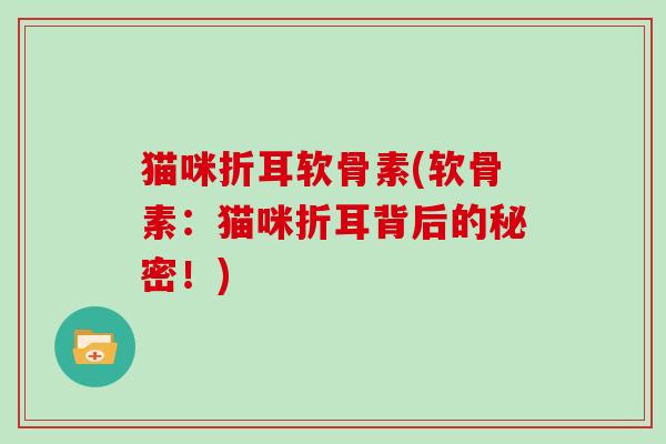 猫咪折耳软骨素(软骨素：猫咪折耳背后的秘密！)