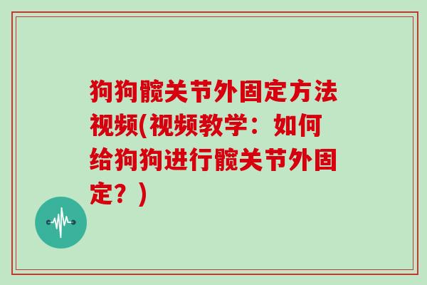 狗狗髋关节外固定方法视频(视频教学:如何给狗狗进行髋关节外固定?) 狗狗髋关节外固定方法视频(视频教学:如何给狗狗进行髋关节外固定?)