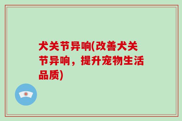 犬关节异响(改善犬关节异响，提升宠物生活品质)