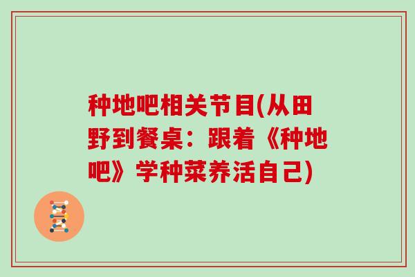 种地吧相关节目(从田野到餐桌：跟着《种地吧》学种菜养活自己)