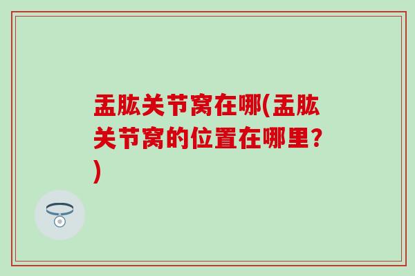 盂肱关节窝在哪(盂肱关节窝的位置在哪里？)