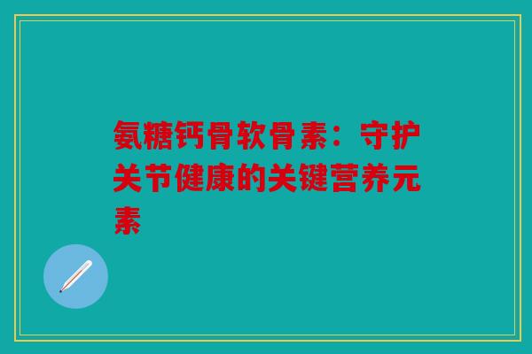 氨糖钙骨软骨素:守护关节健康的关键营养元素 氨糖钙骨软骨素:守护关节健康的关键营养元素