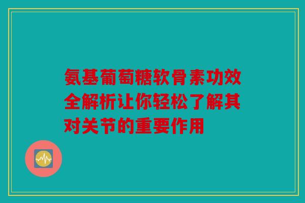 氨基葡萄糖软骨素功效全解析让你轻松了解其对关节的重要作用 氨基葡萄糖软骨素功效全解析让你轻松了解其对关节的重要作用